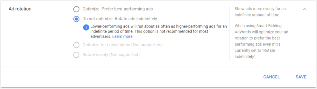 AdWords new ad rotation settings