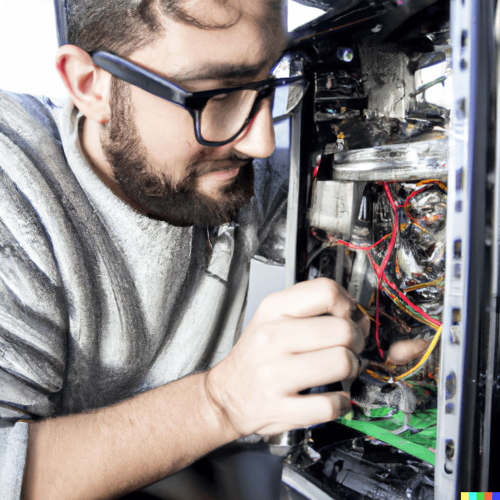 man fixing a computer