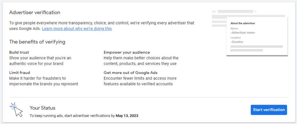 google advertiser verification program